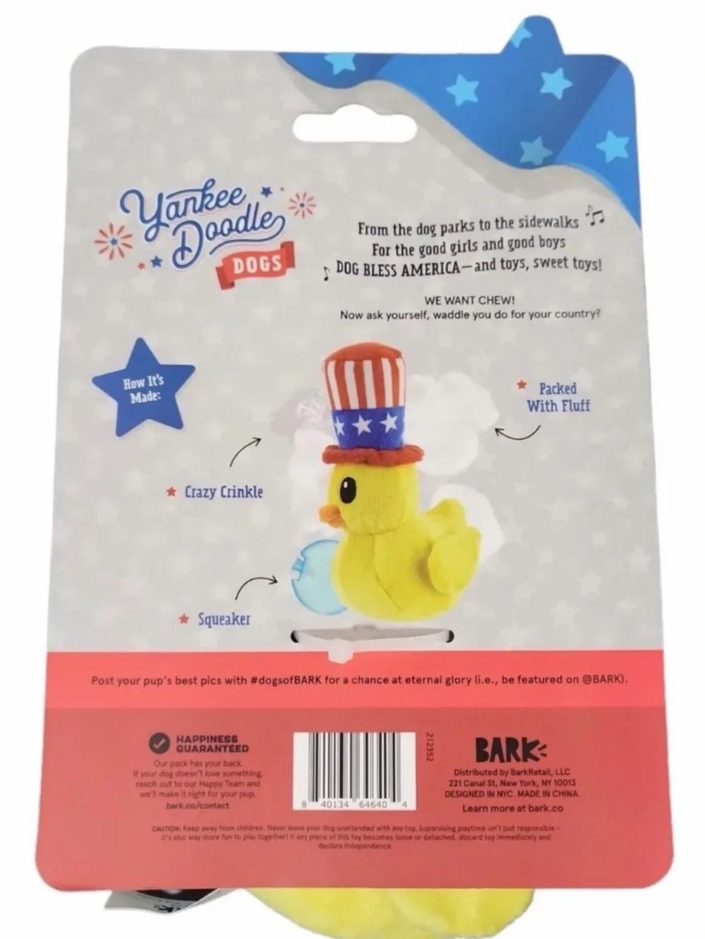 NEW Bark Yankee Doodle Dogs American Patriotic Uncle Duck Squeaker Toy Size XS-M